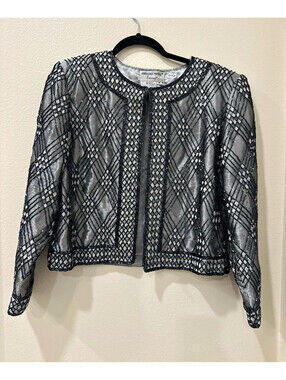 Vintage Adrianna Papell Evening Hand-Beaded Diamond Lattice Silk Jacket Size M